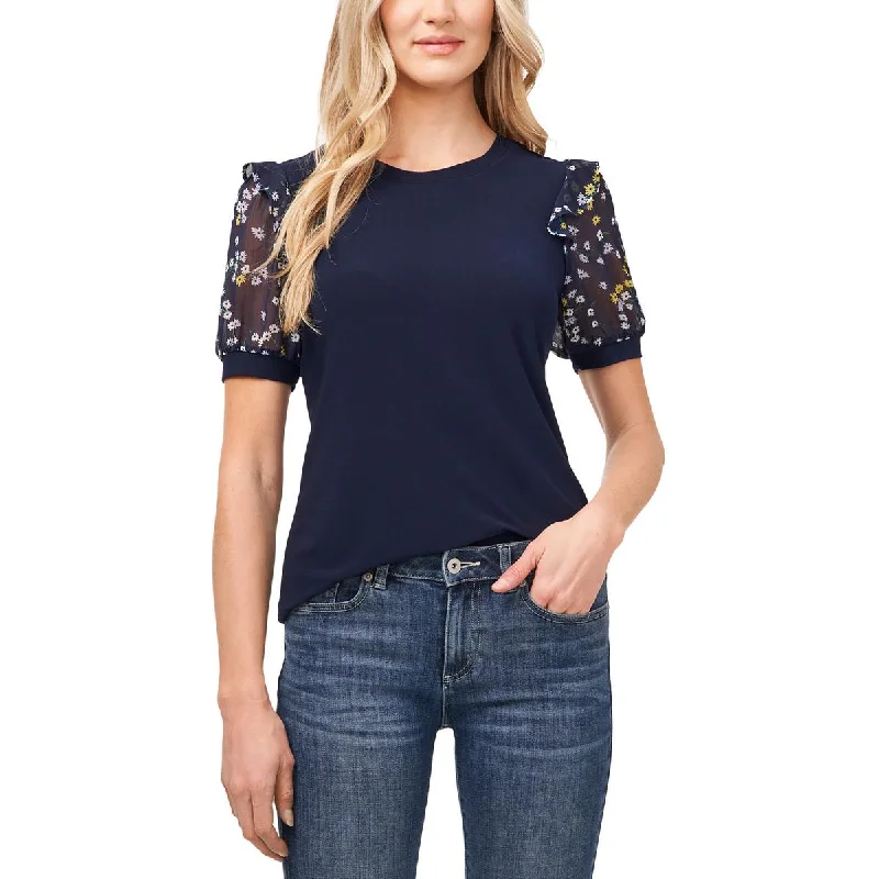 CeCe Womens Floral Print Crewneck Pullover Top Slim Sleeve Pullover