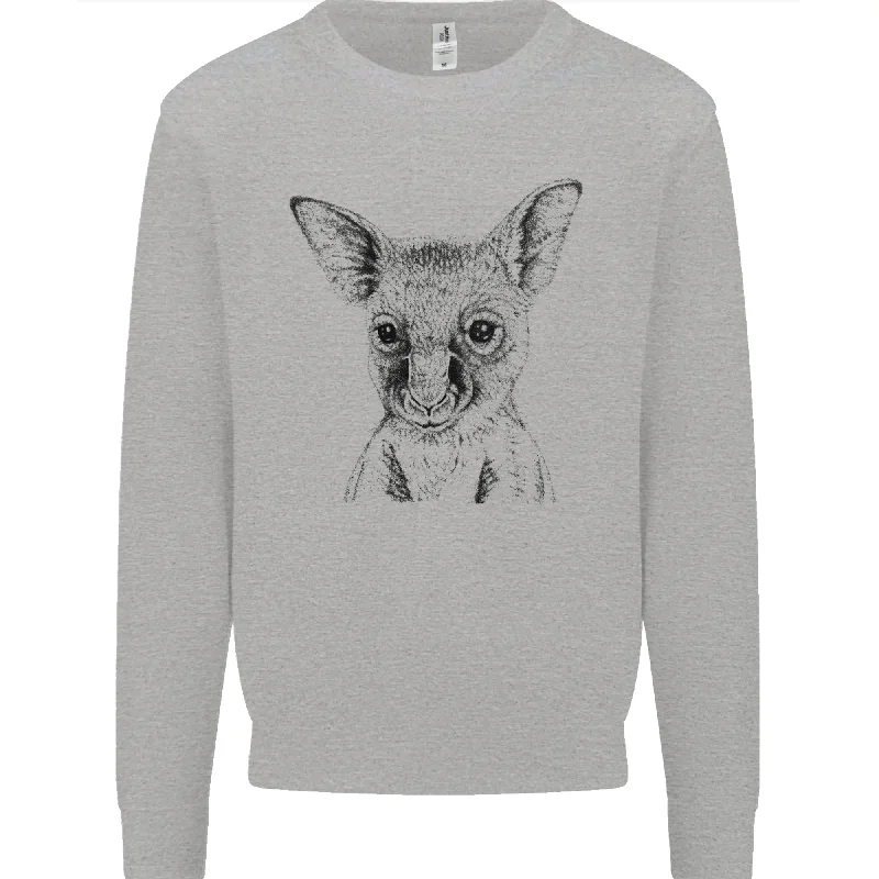 Baby Kangaroo Sketch Ecology Environment Mens Sweatshirt Jumper Hoodie with Ribbed Neckline Snug Warm