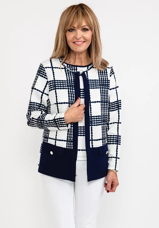 Avalon Check Print Jacket & Top Twinset, Navy & White Satin Jacket Silk Jacket Chiffon Jacket Avalon Check Print Jacket & Top Twinset, Navy & White Satin Jacket Silk Jacket Chiffon Jacket