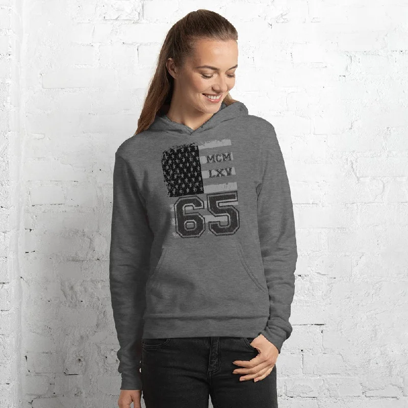 65 MCMLXV Unisex Vintage USA Flag Americana Pullover Fleece Hoodie Hoodie with Crew Neck Simple Timeless