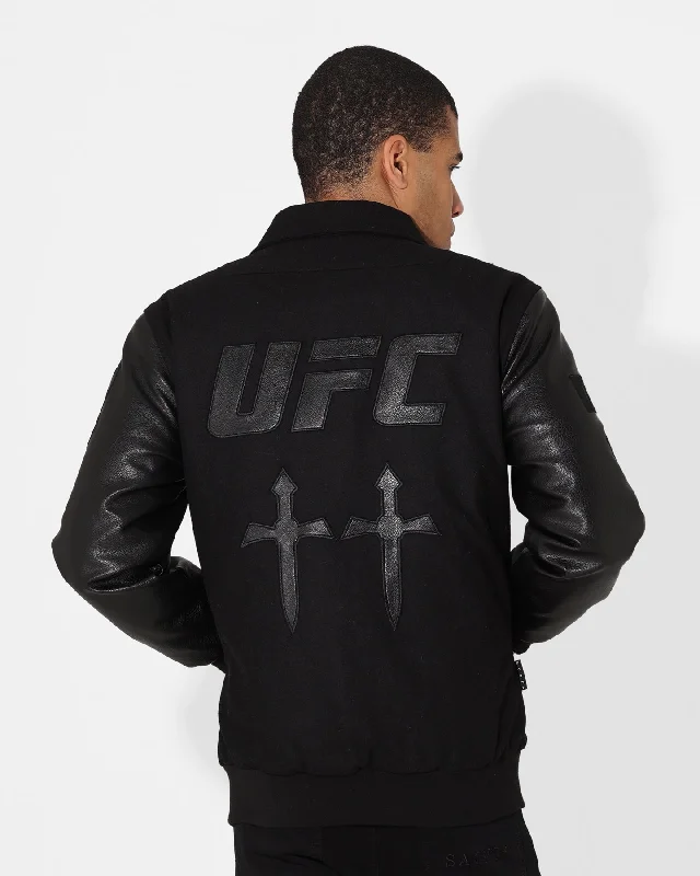 Saint Morta X UFC Championship Jacket Black/Black Zippered Front Buttoned Front Snap Front Saint Morta X UFC Championship Jacket Black/Black Zippered Front Buttoned Front Snap Front