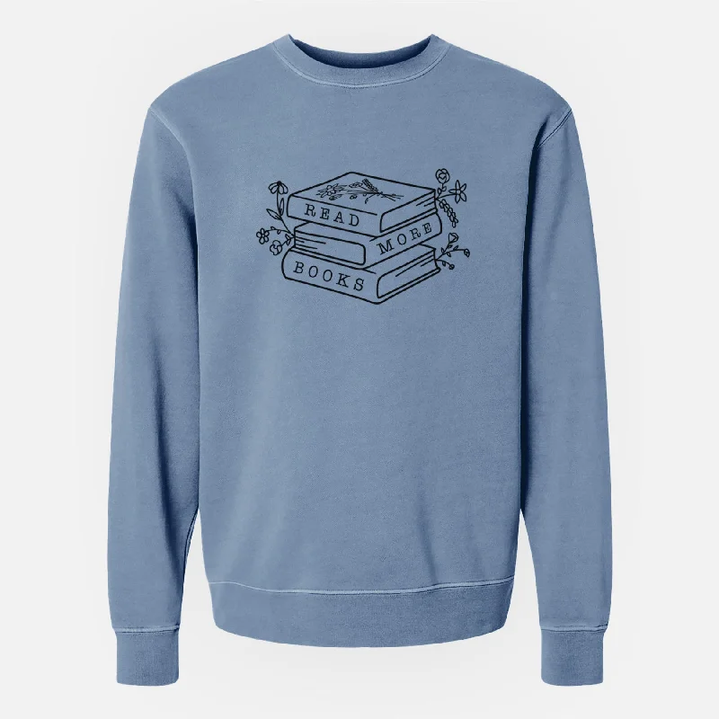Read More Books - Floral Book Stack - Unisex Pigment Dyed Crew Sweatshirt Hoodie Crop Top Short Trendy Read More Books - Floral Book Stack - Unisex Pigment Dyed Crew Sweatshirt Hoodie Crop Top Short Trendy