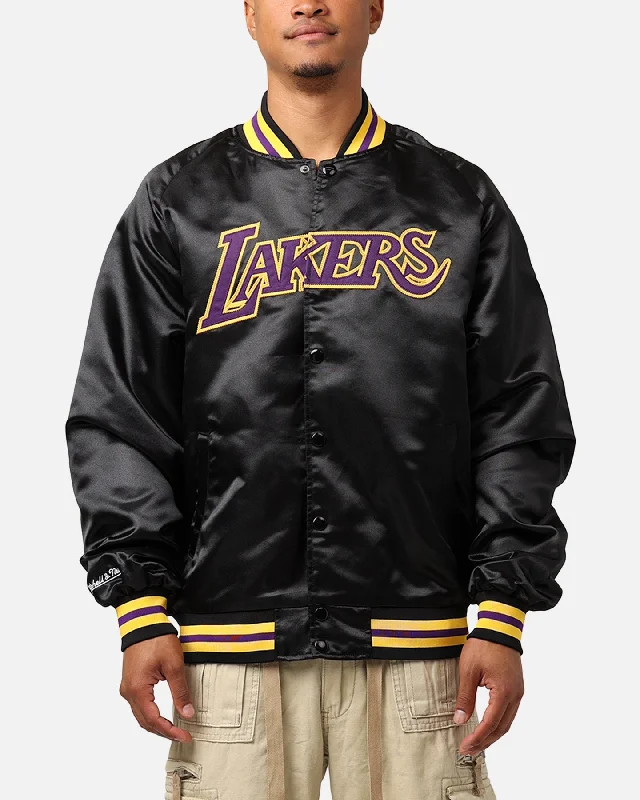 Mitchell & Ness Los Angeles Lakers Lightweight Satin Jacket Black Hoodie Zip-Up Jacket Button-Up Jacket Mitchell & Ness Los Angeles Lakers Lightweight Satin Jacket Black Hoodie Zip-Up Jacket Button-Up Jacket