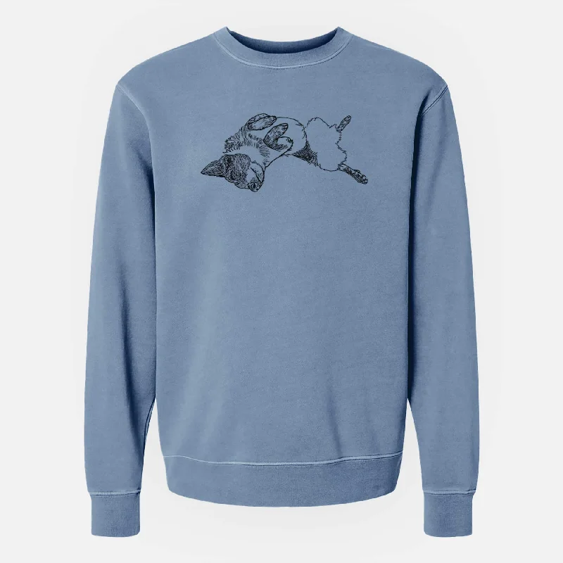 Doodled Kira the Australian Cattle Dog - Unisex Pigment Dyed Crew Sweatshirt Hoodie with Emblem Brand Identity