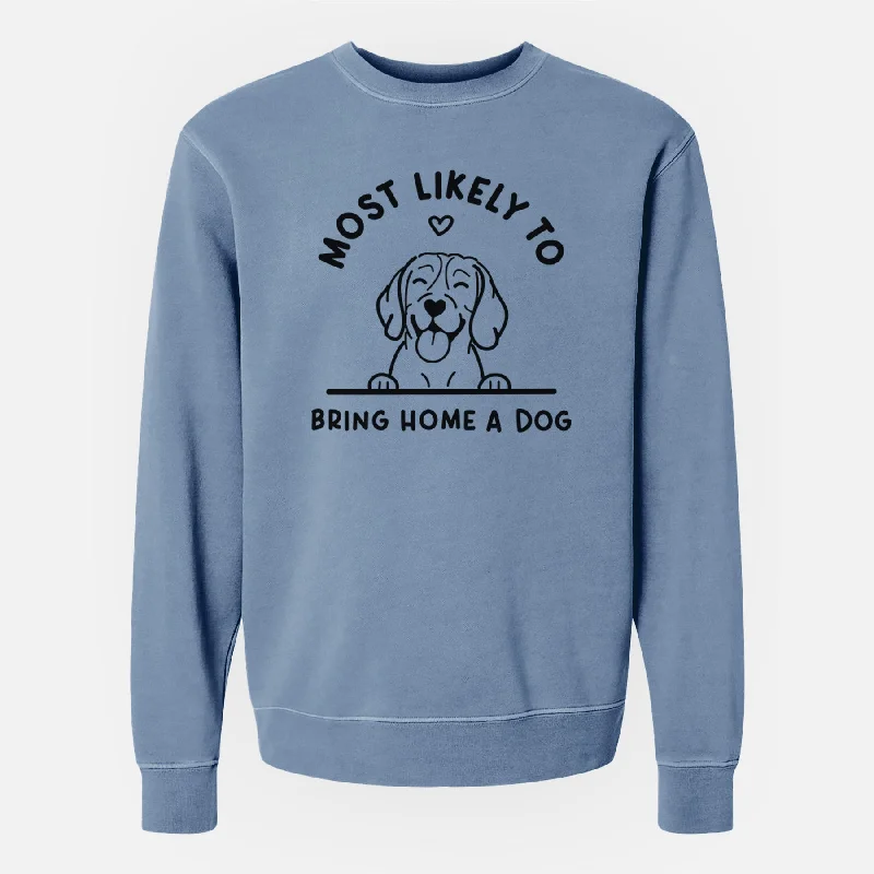 Most Likely to Bring Home a Dog - Beagle - Unisex Pigment Dyed Crew Sweatshirt Hoodie with Hem Elastic Stretchable Comfortable Most Likely to Bring Home a Dog - Beagle - Unisex Pigment Dyed Crew Sweatshirt Hoodie with Hem Elastic Stretchable Comfortable