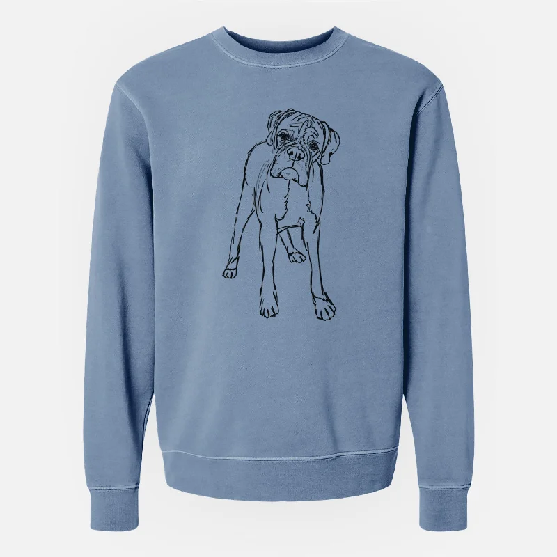 Doodled Georgie the Boxer - Unisex Pigment Dyed Crew Sweatshirt Hoodie with Camouflage Military Edgy