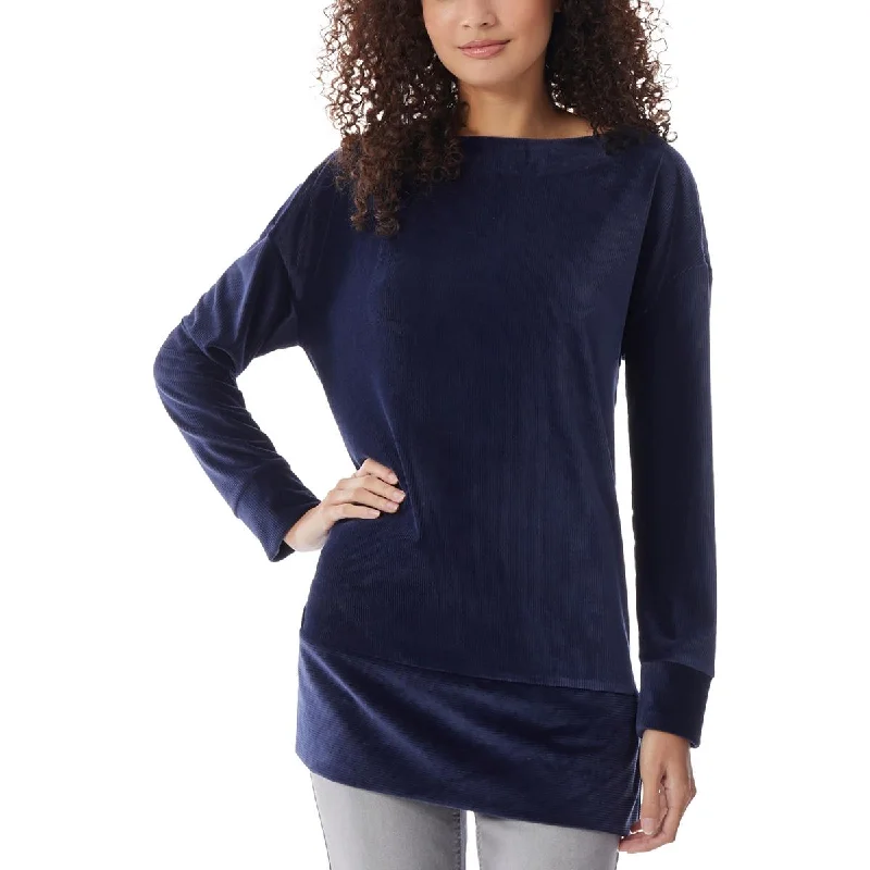 Jones New York Womens Stretch Cord Zip Shoulder Pullover Top Saggy Sleeve Comfort