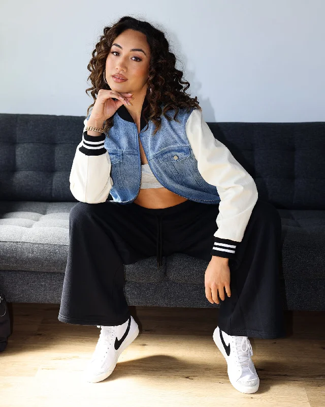 EN ES Women's Bronx Varsity Jacket Blue Denim Hooded Jacket Caped Jacket Shawl Collar Jacket EN ES Women's Bronx Varsity Jacket Blue Denim Hooded Jacket Caped Jacket Shawl Collar Jacket