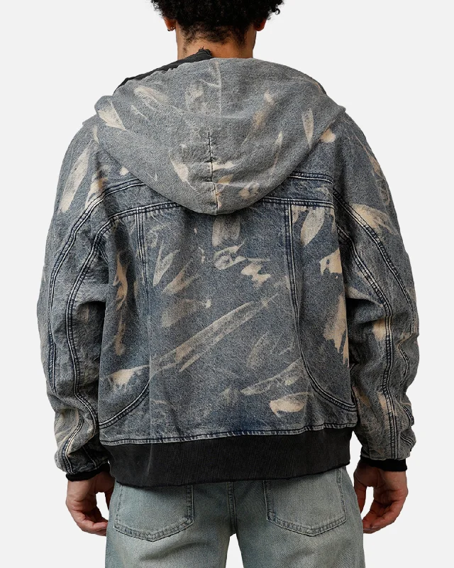 MNML Double Denim Hood Bomb Jacket Blue Notch Collar Jacket Peter Pan Collar Jacket Cowl Neck Jacket MNML Double Denim Hood Bomb Jacket Blue Notch Collar Jacket Peter Pan Collar Jacket Cowl Neck Jacket