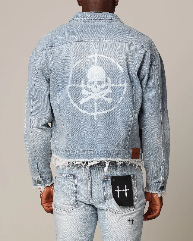 Saint Morta Post Humanous Denim Jacket Blue Wash Welt Pockets Slit Pockets Flap Pockets Saint Morta Post Humanous Denim Jacket Blue Wash Welt Pockets Slit Pockets Flap Pockets
