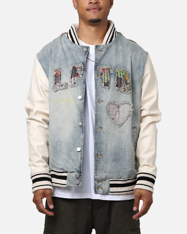 Lifted Anchors "Martina" Boro Denim Varsity Jacket Denim/Cream Striped Jacket Polka Dot Jacket Floral Jacket Lifted Anchors "Martina" Boro Denim Varsity Jacket Denim/Cream Striped Jacket Polka Dot Jacket Floral Jacket