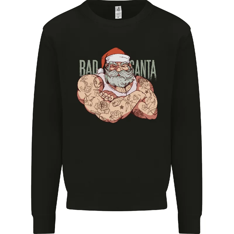 Bad Santa Christmas Tattoo Xmas Biker Gym Mens Sweatshirt Jumper Hoodie with Reflective Safety Nightwear