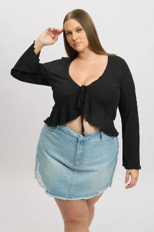 Black Frill Tie Flare Sleeve Bolero Jacket Tailored Jacket Straight Jacket A-Line Jacket Black Frill Tie Flare Sleeve Bolero Jacket Tailored Jacket Straight Jacket A-Line Jacket