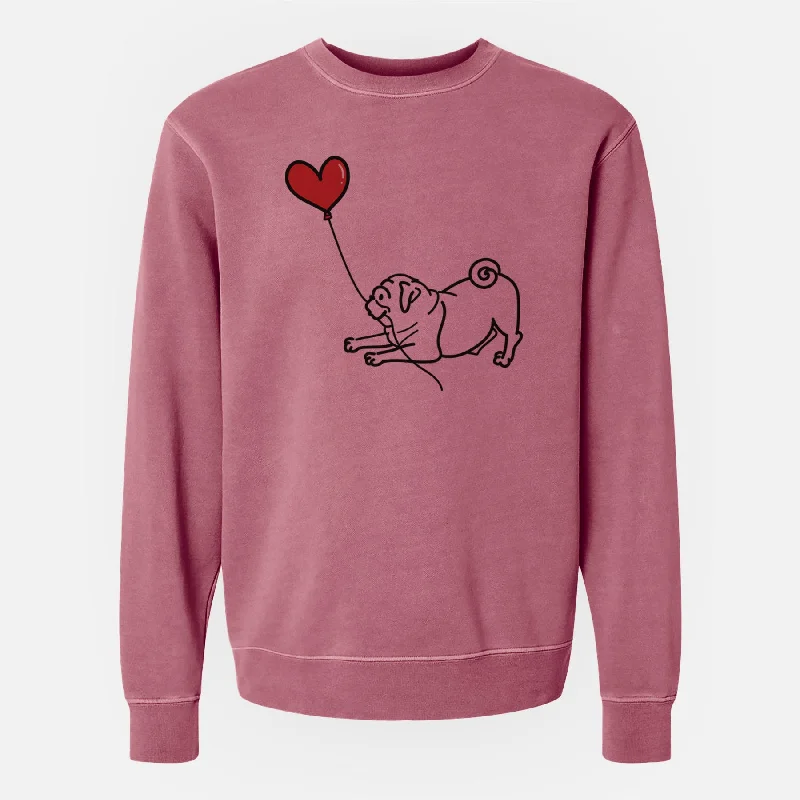 Pug Heart String - Unisex Pigment Dyed Crew Sweatshirt Hoodie with Thumb Holes Functional Cozy