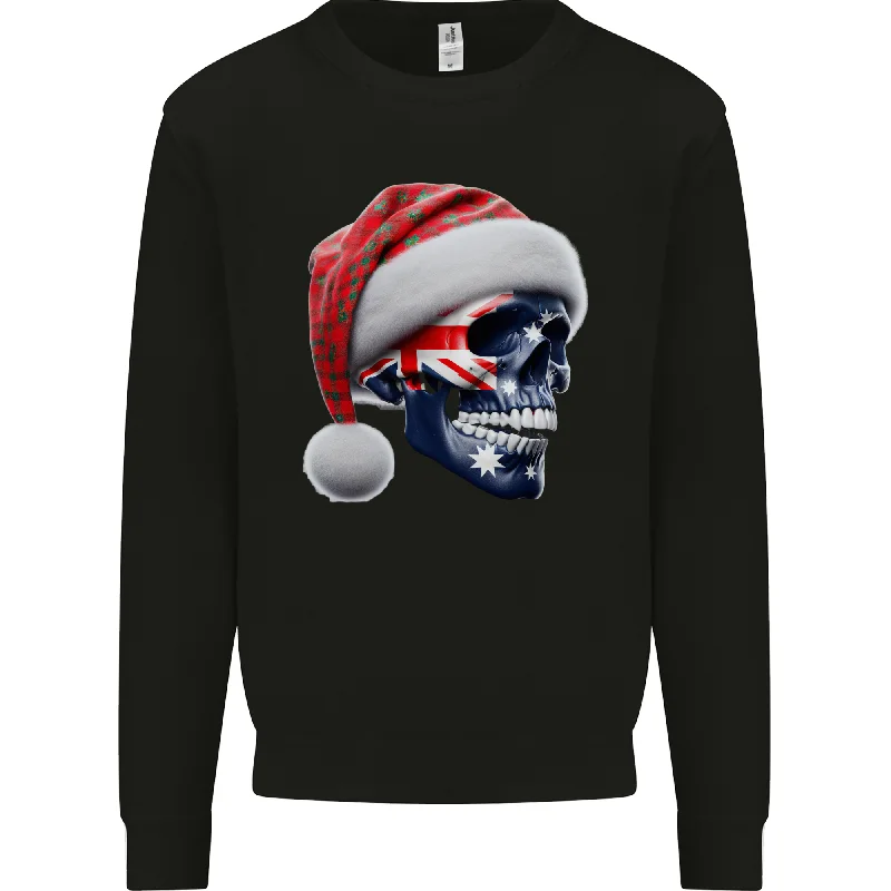 Australian Christmas Skull Xmas Australia Flag Mens Sweatshirt Jumper Hoodie with Bell Sleeves Flared Feminine