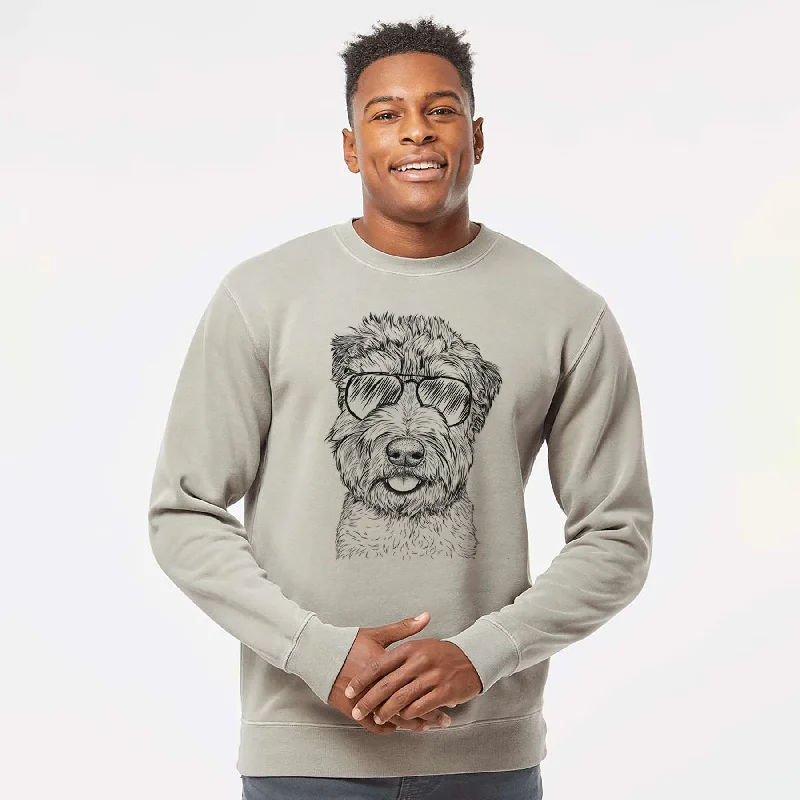 Aviator Milton the Soft Coated Wheaten Terrier - Unisex Pigment Dyed Crew Sweatshirt Hoodie with Hem Fringe Bohemian Relaxed