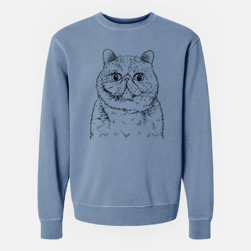 Bare Squish the Exotic Shorthair Cat - Unisex Pigment Dyed Crew Sweatshirt Hoodie with Earth Tones Natural Calm