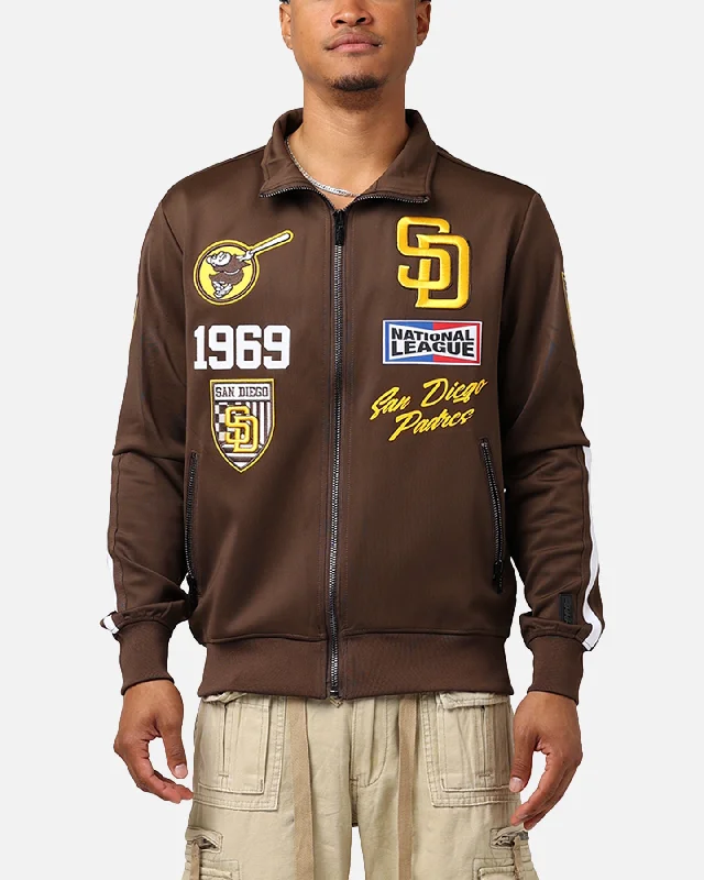Pro Standard San Diego Padres Fast Lane Track Jacket Brown Embroidered Jacket Appliqued Jacket Beaded Jacket Pro Standard San Diego Padres Fast Lane Track Jacket Brown Embroidered Jacket Appliqued Jacket Beaded Jacket
