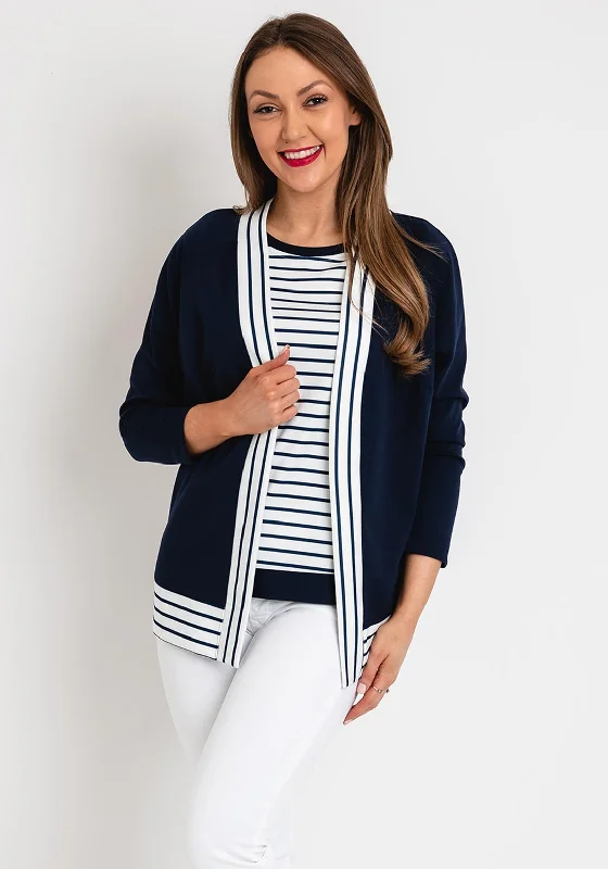 Avalon Stripe Print Jacket & Top Twinset, Navy & White Notch Collar Peter Pan Collar Cowl Neck Avalon Stripe Print Jacket & Top Twinset, Navy & White Notch Collar Peter Pan Collar Cowl Neck