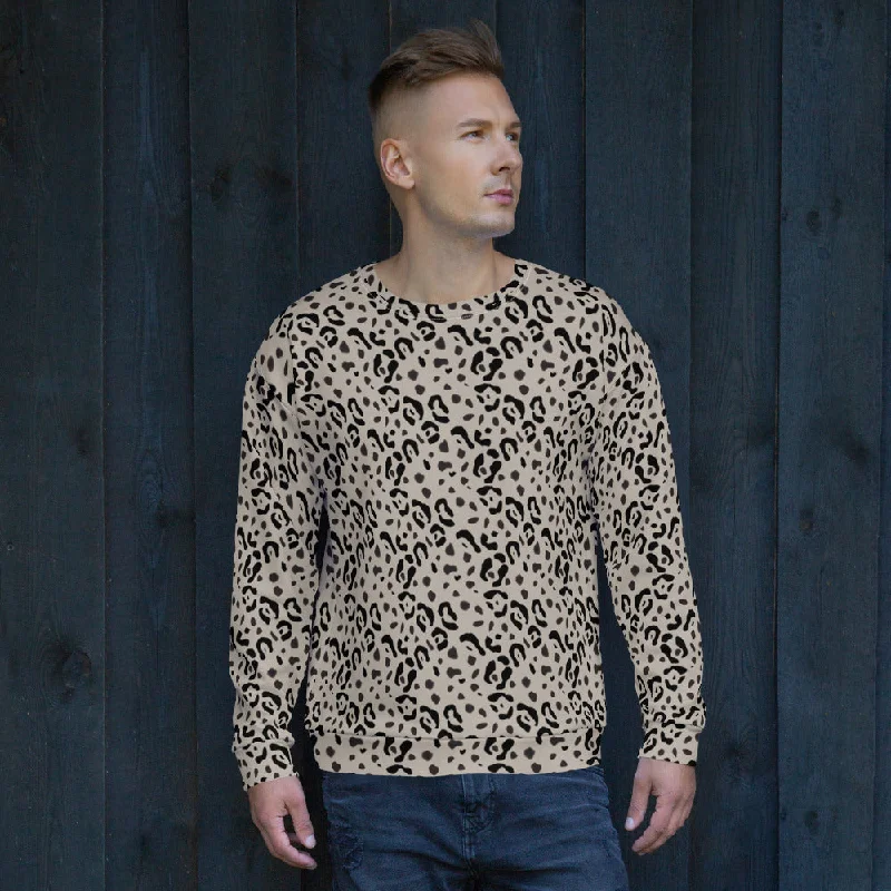 65 MCMLXV Unisex Beige Cheetah Animal Print Sweatshirt Jumper Hoodie with Pocket Utility Practical