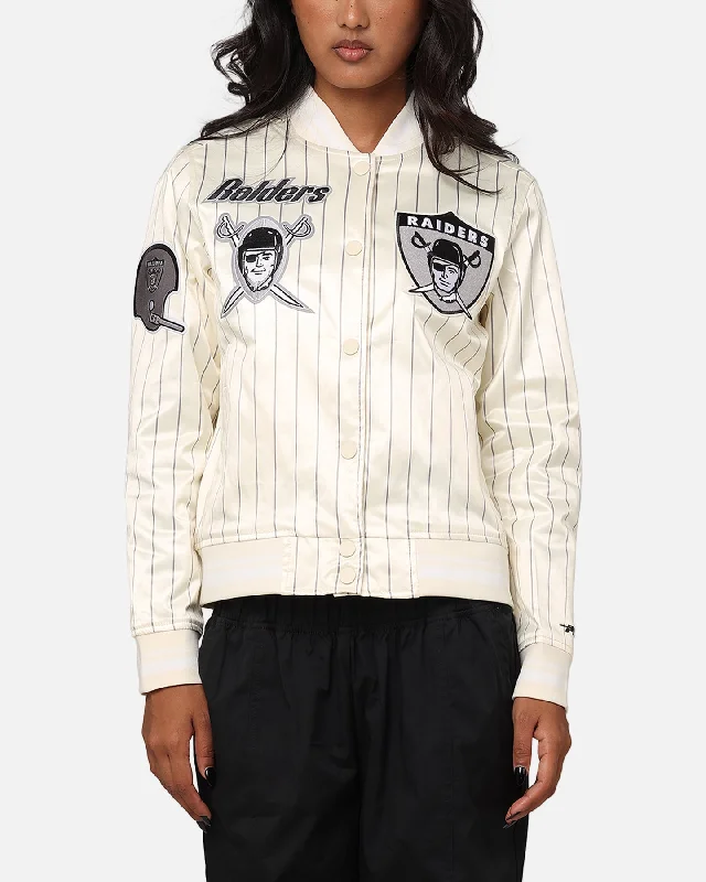 Pro Standard Women's Las Vegas Raiders Satin Jacket Eggshell/Grey Cotton Jacket Linen Jacket Terry Jacket Pro Standard Women's Las Vegas Raiders Satin Jacket Eggshell/Grey Cotton Jacket Linen Jacket Terry Jacket