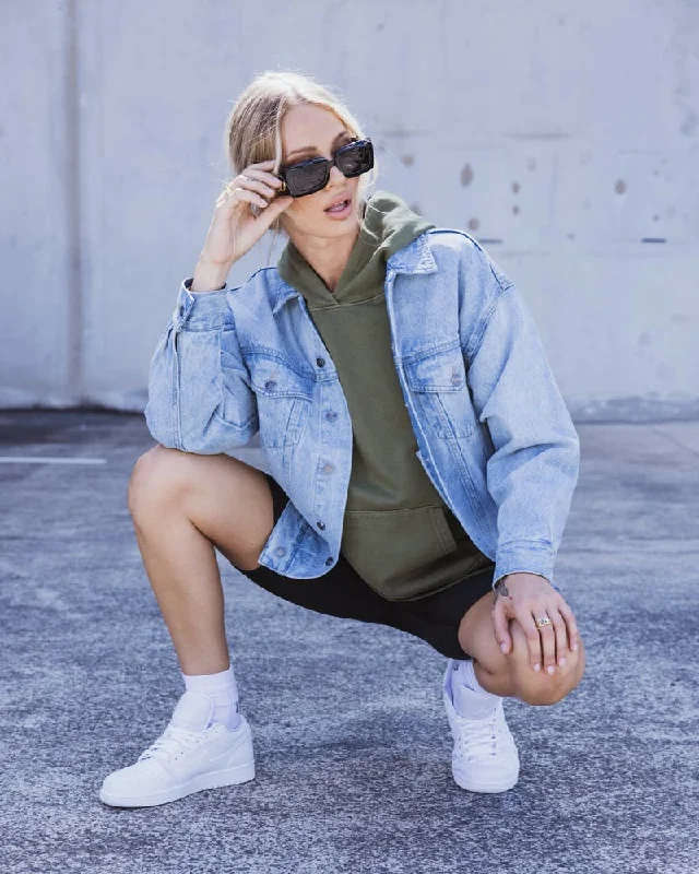EN ES Women's Anguish Oversized Denim Jacket Washed Blue Elasticated Jacket Padded Jacket Insulated Jacket EN ES Women's Anguish Oversized Denim Jacket Washed Blue Elasticated Jacket Padded Jacket Insulated Jacket