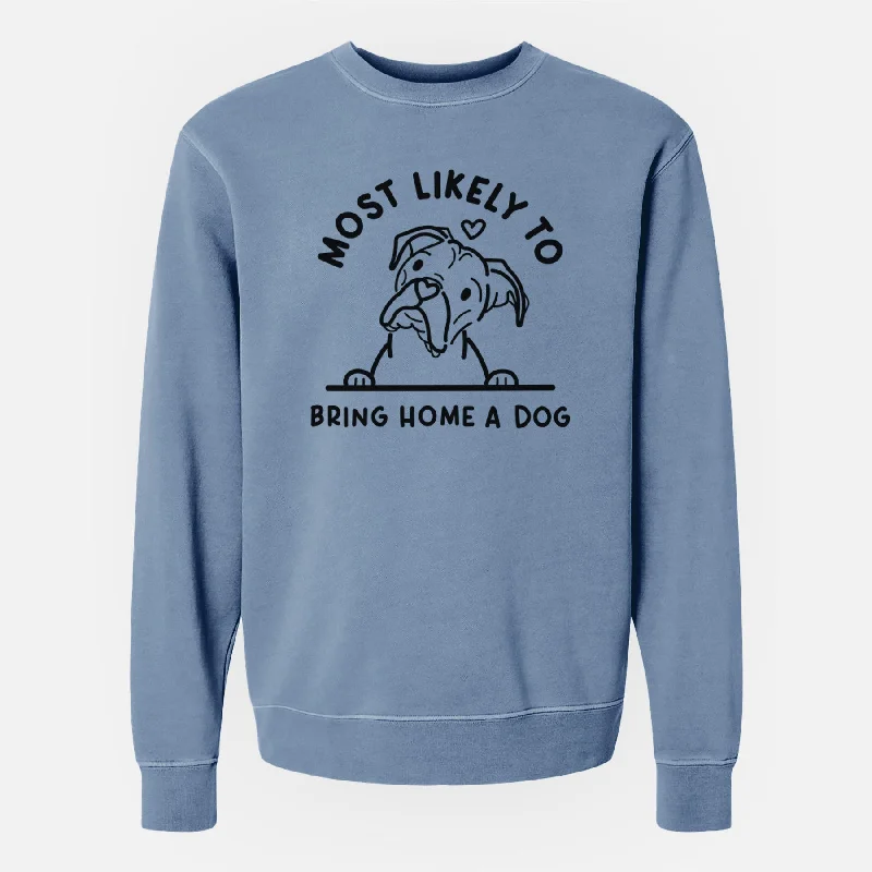 Most Likely to Bring Home a Dog - Boxer - Unisex Pigment Dyed Crew Sweatshirt Hoodie with V-Neck Classic Versatile