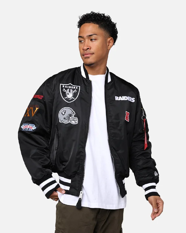New Era X Alpha Series X NFL Las Vegas Raiders MA-1 Bomber Jacket Black Denim Jacket Leather Jacket Suede Jacket New Era X Alpha Series X NFL Las Vegas Raiders MA-1 Bomber Jacket Black Denim Jacket Leather Jacket Suede Jacket