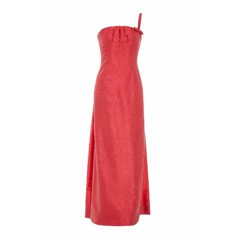 1960s Frank Usher Coral Silk Asymmetrical Evening Dress