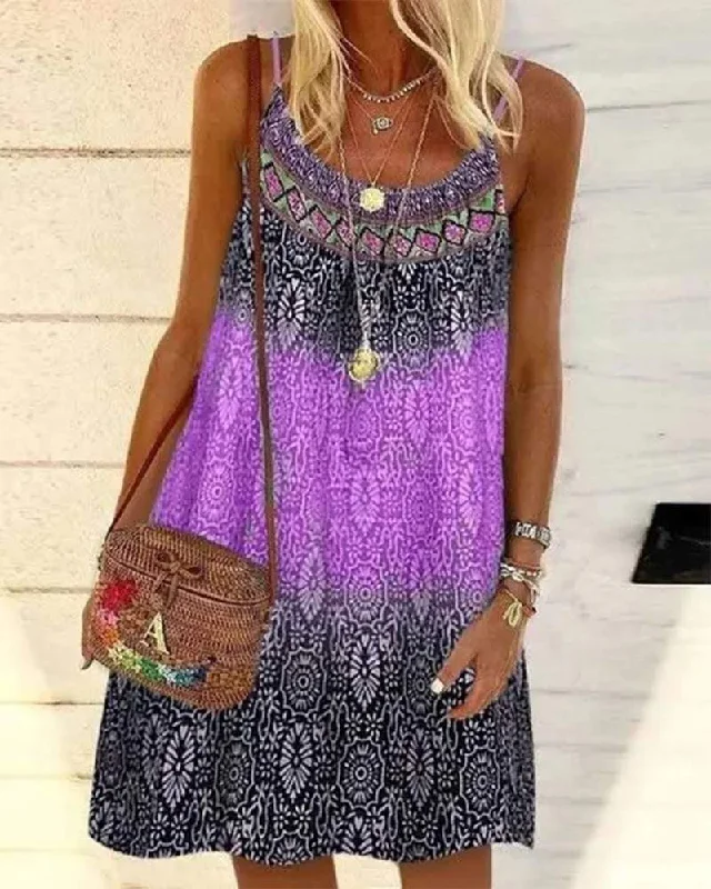 VINTAGE TRIBAL PRINT CASUAL CAMI DRESS