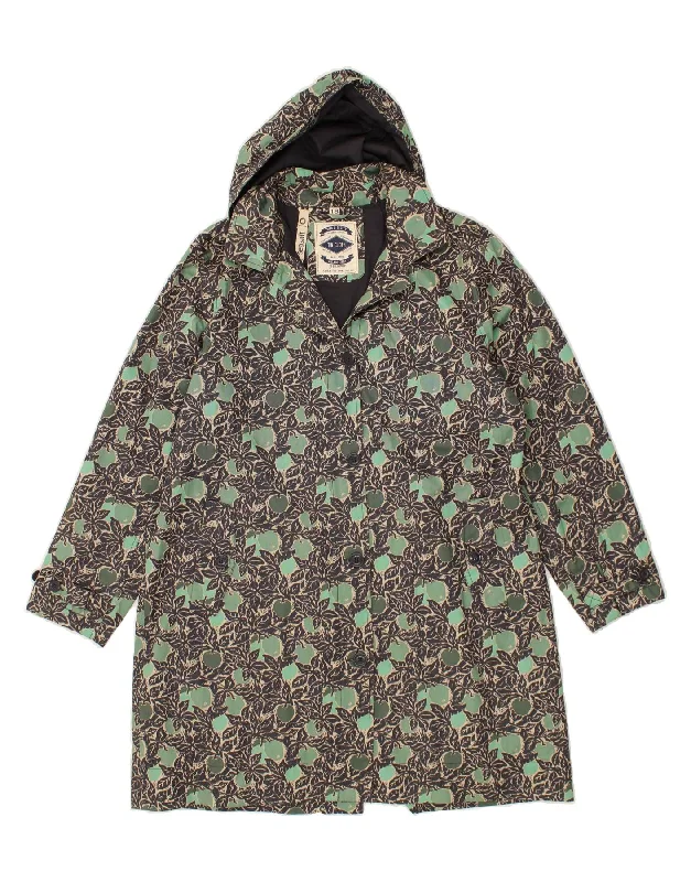 VINTAGE Womens Hooded Windbreaker Coat UK 18 XL Green Floral Cotton Off-the-Shoulder Jacket Double-Breasted Coat Single-Breasted Coat