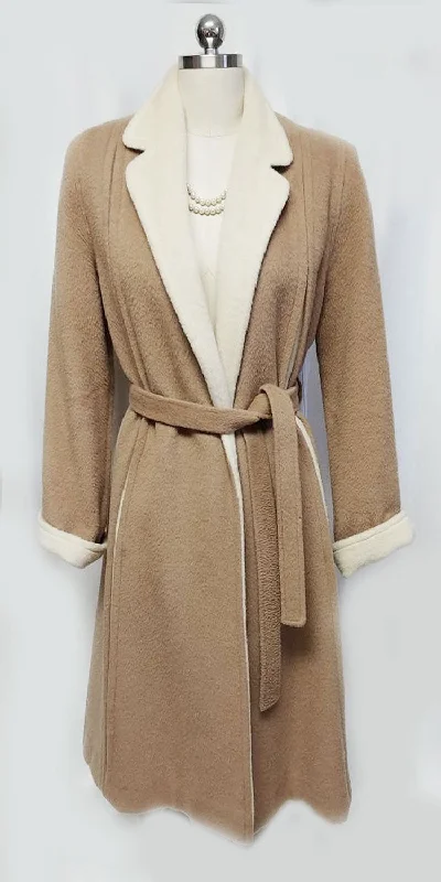 VINTAGE MR. FRED WOOL WRAP COAT IN CAMEL & IVORY - BEAUTIFULLY LINED Sleeveless Short Sleeve Long Sleeve VINTAGE MR. FRED WOOL WRAP COAT IN CAMEL & IVORY - BEAUTIFULLY LINED Sleeveless Short Sleeve Long Sleeve