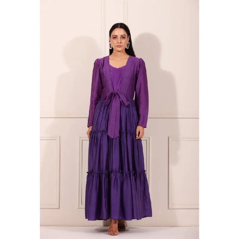 Moh Solid Eggplant Tier Trio Dress (Set Of 2)