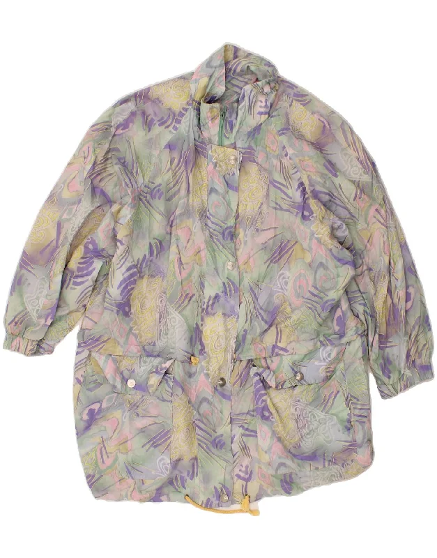 VINTAGE Womens Abstract Pattern Windbreaker Coat UK 18 XL Multicoloured Peter Pan Collar Cowl Neck Turtleneck VINTAGE Womens Abstract Pattern Windbreaker Coat UK 18 XL Multicoloured Peter Pan Collar Cowl Neck Turtleneck