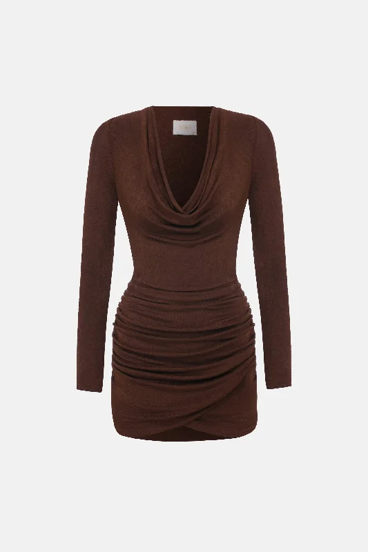 DEAR COWL NECK DRESS / BROWN