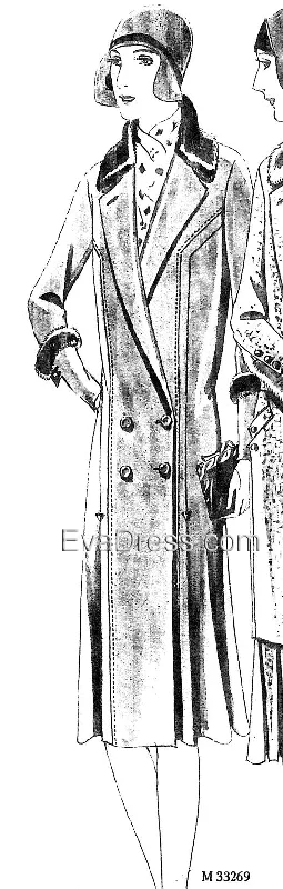 E-PATTERN 1929 Double-Breasted Coat with Fur Trim E33269 Faux Fur Real Fur Shearling E-PATTERN 1929 Double-Breasted Coat with Fur Trim E33269 Faux Fur Real Fur Shearling