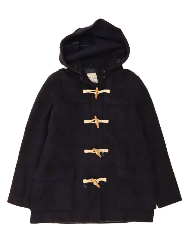 FAT FACE Womens Hooded Duffle Coat UK 12 Medium Navy Blue Check Wool Embroidered Appliqued Beaded FAT FACE Womens Hooded Duffle Coat UK 12 Medium Navy Blue Check Wool Embroidered Appliqued Beaded
