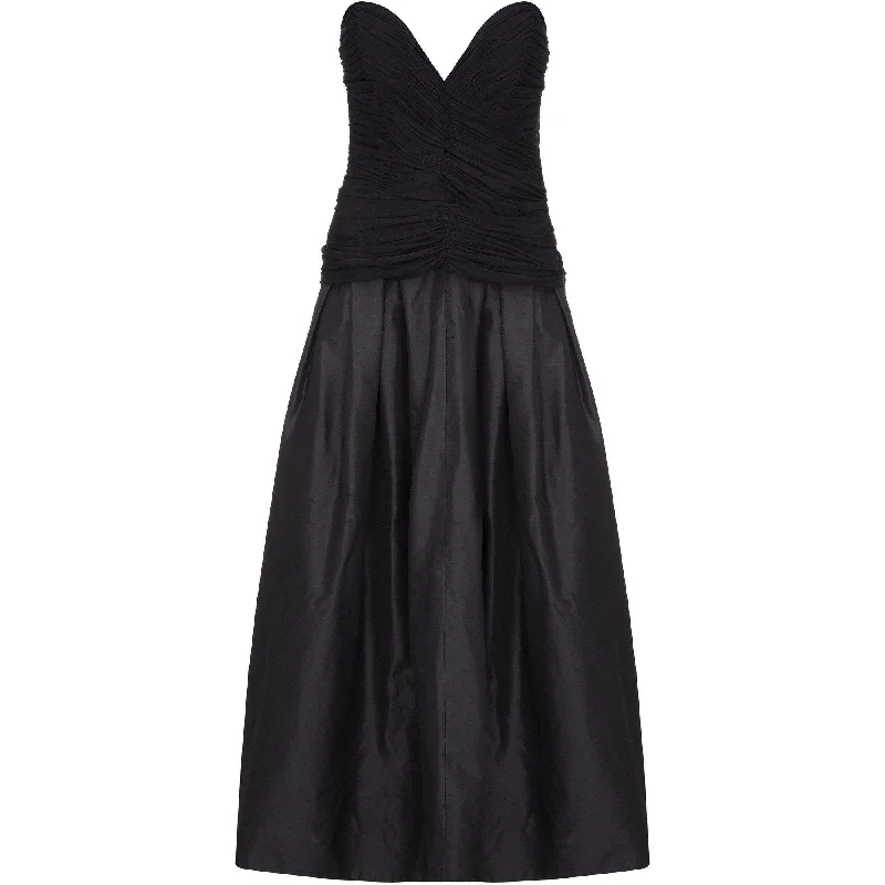 1980s Vicky Tiel Couture Strapless Black Silk Dress