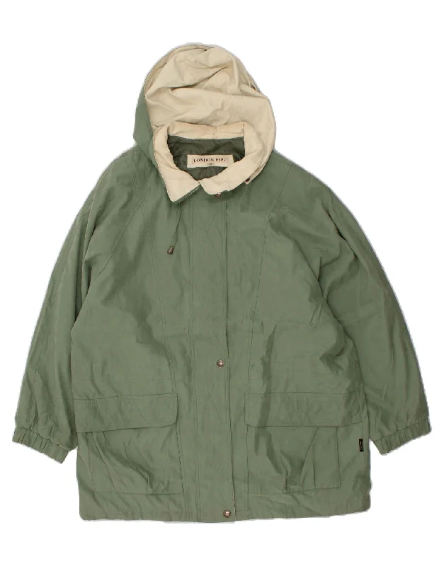LONDON FOG Womens Hooded Windbreaker Coat UK 20 2XL Green Polyester Cuffed Rolled Raglan LONDON FOG Womens Hooded Windbreaker Coat UK 20 2XL Green Polyester Cuffed Rolled Raglan
