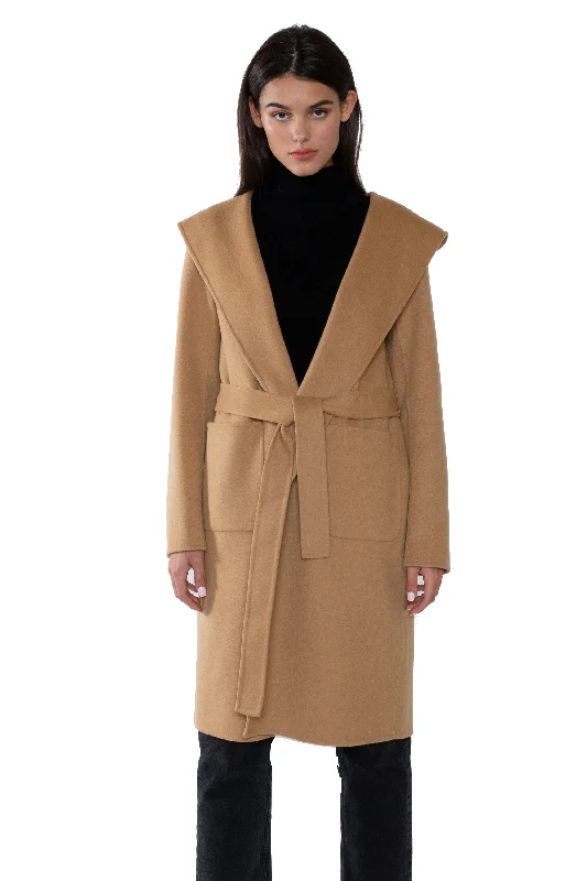 JENNIE LIU WOMEN'S CASHMERE WOOL DOUBLE FACE HOODED TRENCH COAT WITH BELT Parka Anorak Hoodie JENNIE LIU WOMEN'S CASHMERE WOOL DOUBLE FACE HOODED TRENCH COAT WITH BELT Parka Anorak Hoodie