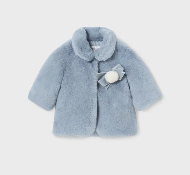 2405 Mayoral Baby Girls Plush Faux Fur Opera Coat - Bluebell Stand-Up Roll-Neck Turtle 2405 Mayoral Baby Girls Plush Faux Fur Opera Coat - Bluebell Stand-Up Roll-Neck Turtle