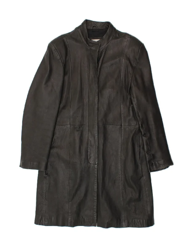 SHEEP Womens Leather Coat UK 18 XL Black Leather Trench Raincoat Windbreaker