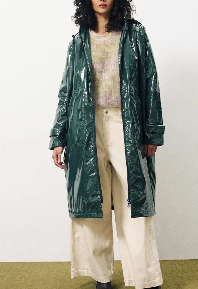 Matheline Coat in Green Cotton Linen Terry