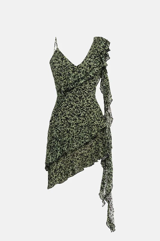 APONY DRESS / GREEN FLORAL PATTERNED