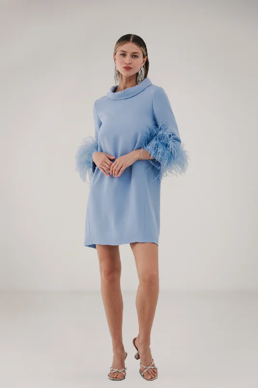 Mock Neck Feather Cuff Dress