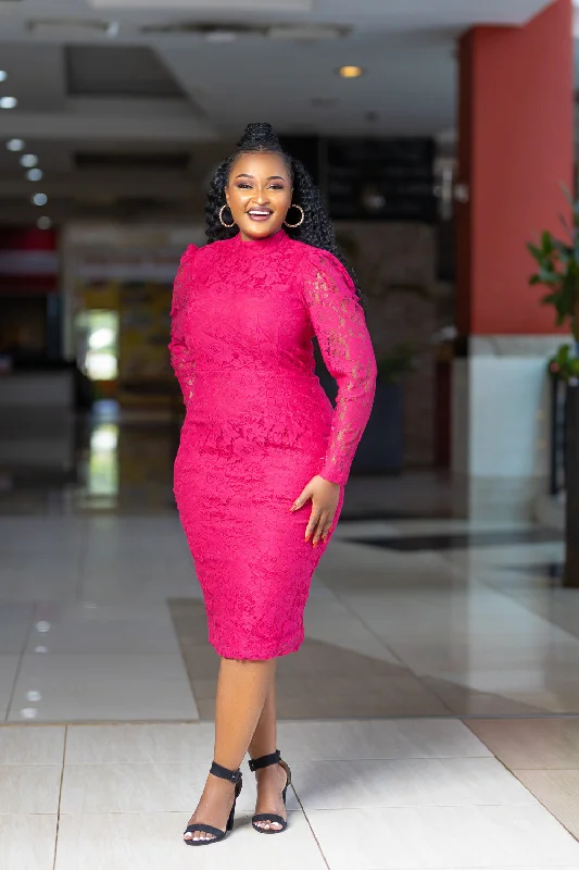 Pink long sleeved lace dress
