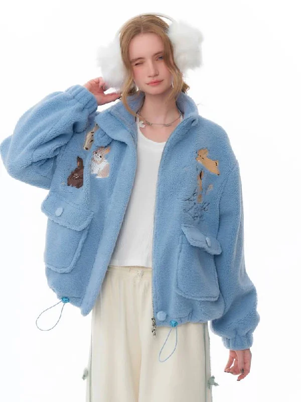 Embroidered rabbit coat【s0000011075】 Cape Coat Herringbone Coat Tweed Coat