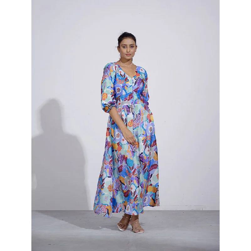 AFFROZ Gul Blue Floral Printed Dress