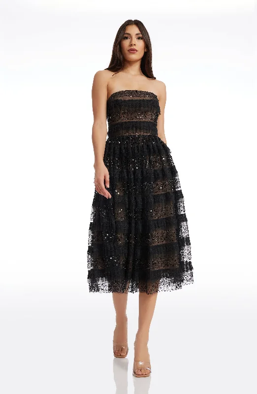 Ruby Tiered Beaded Lace Dress