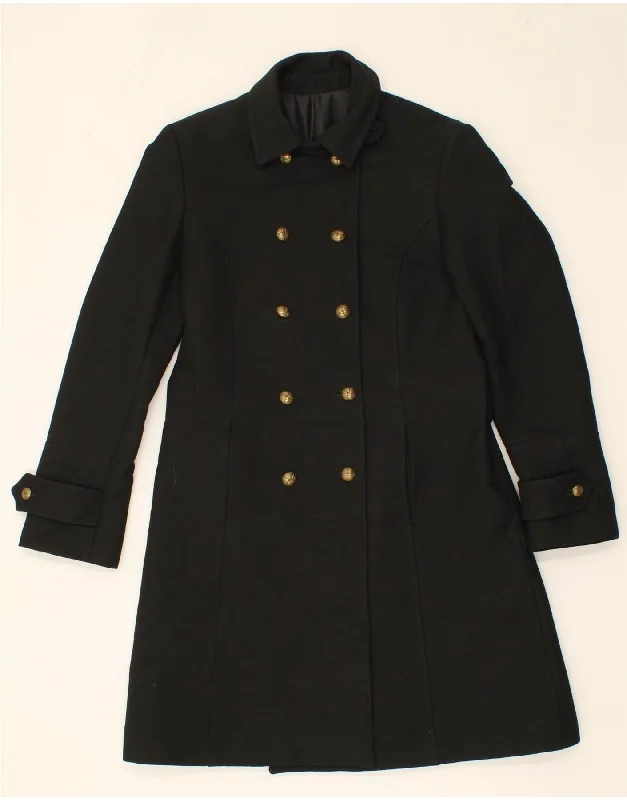 VINTAGE Womens Double Breasted Coat UK 8 Small Black Viscose Zip Front Button Front Snap Front VINTAGE Womens Double Breasted Coat UK 8 Small Black Viscose Zip Front Button Front Snap Front